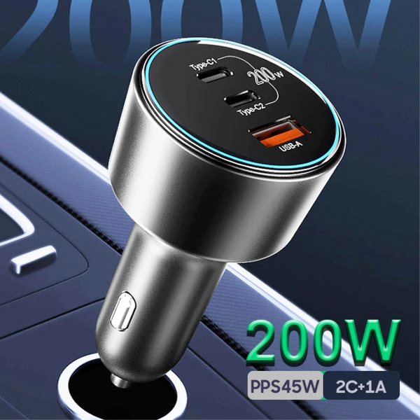 200W Super Fast 3-Port Car Charger