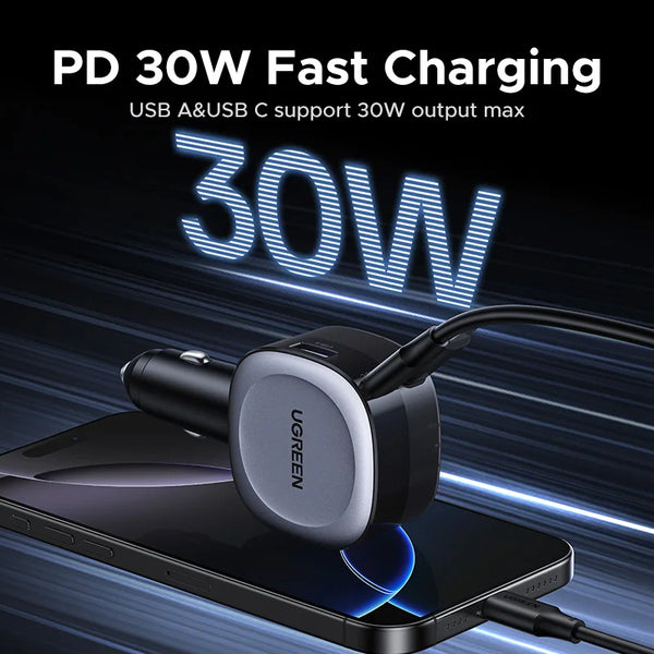 75W Dual-Port Retractable Fast Car Charger