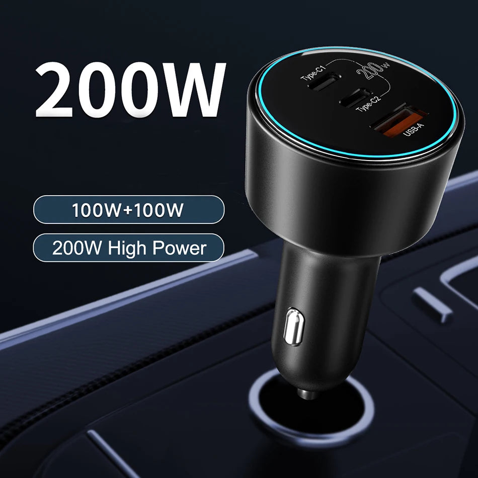 200W Super Fast 3-Port Car Charger