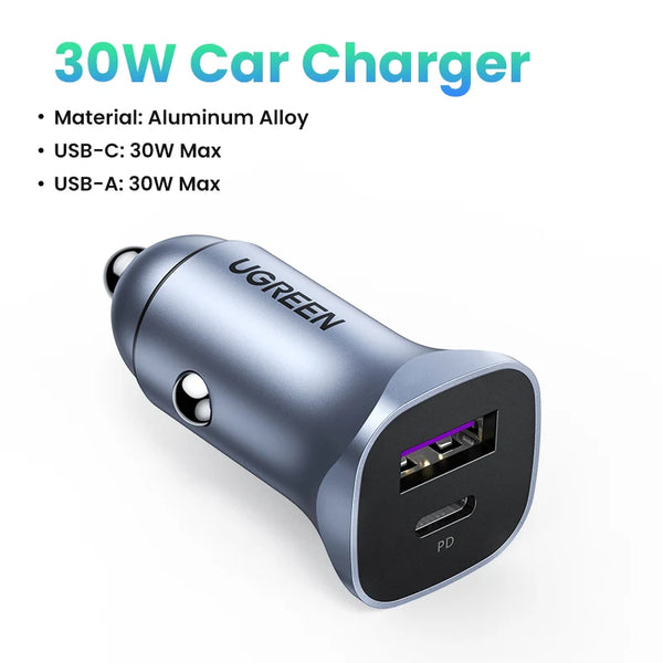 30W Quick Charge Car Adapter for iPhone & Android