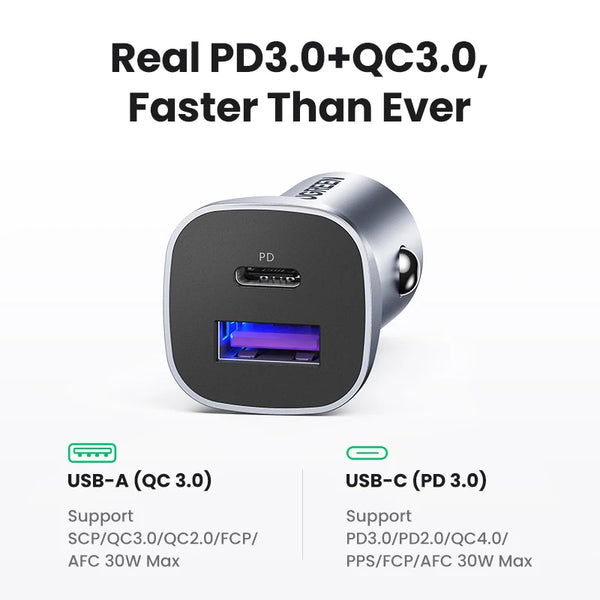 30W Quick Charge Car Adapter for iPhone & Android