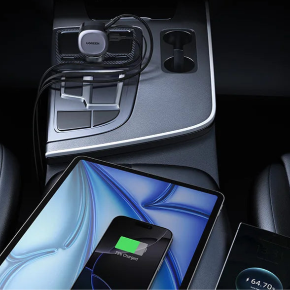 75W Dual-Port Retractable Fast Car Charger