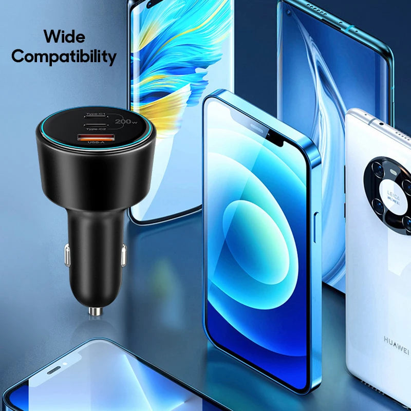 200W Super Fast 3-Port Car Charger