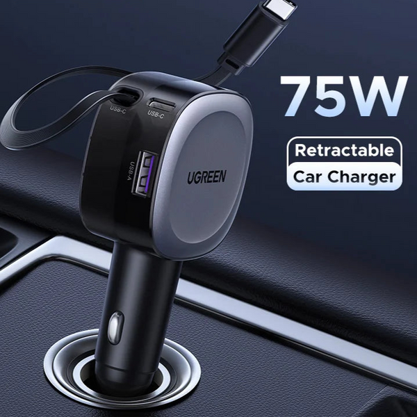 75W Dual-Port Retractable Fast Car Charger