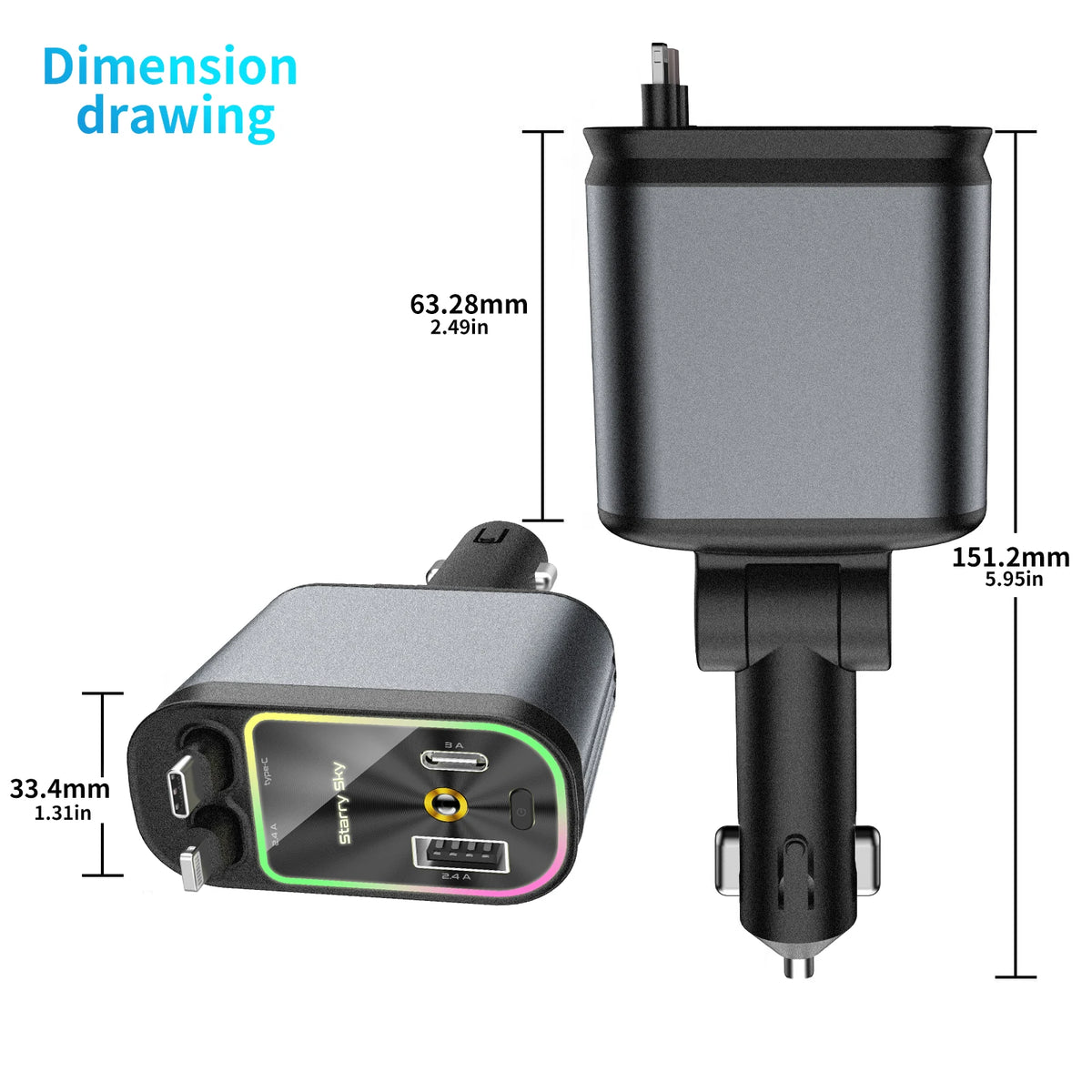 4-in-1 Super Fast Car Charger with Starry Light