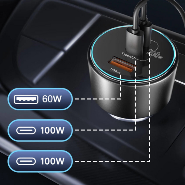 200W Super Fast 3-Port Car Charger