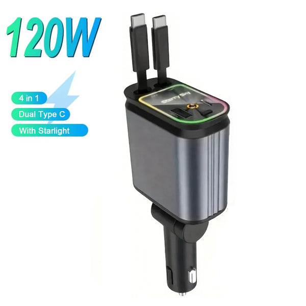 4-in-1 Super Fast Car Charger with Starry Light