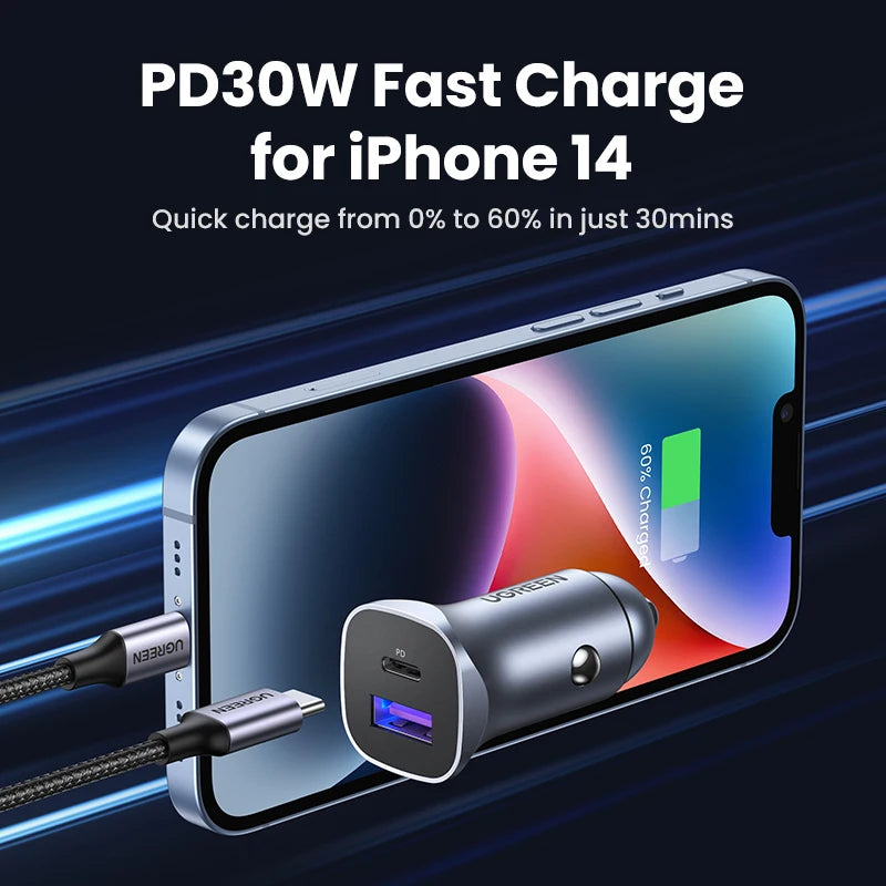 30W Quick Charge Car Adapter for iPhone & Android