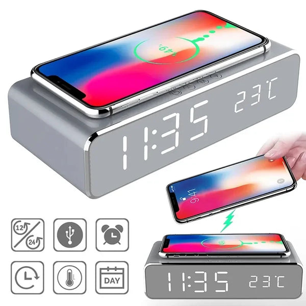 Wireless Charger LED Time Alarm Clock