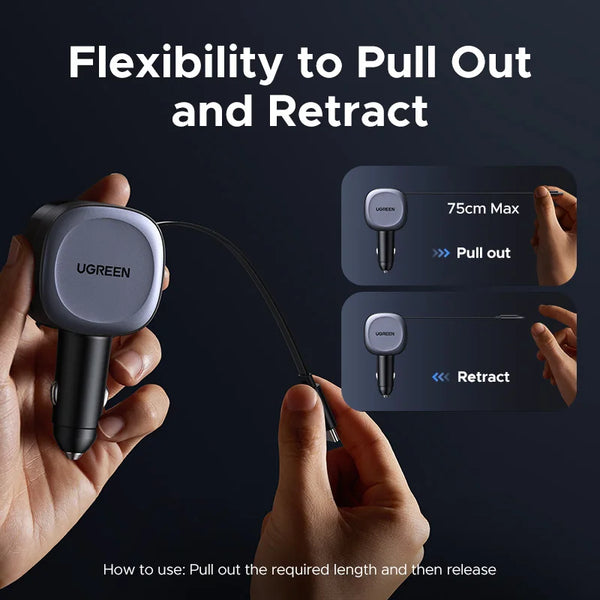 75W Dual-Port Retractable Fast Car Charger
