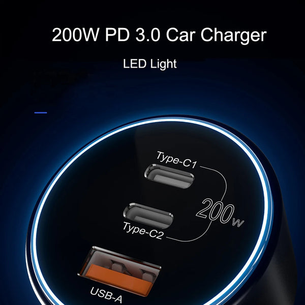 200W Super Fast 3-Port Car Charger